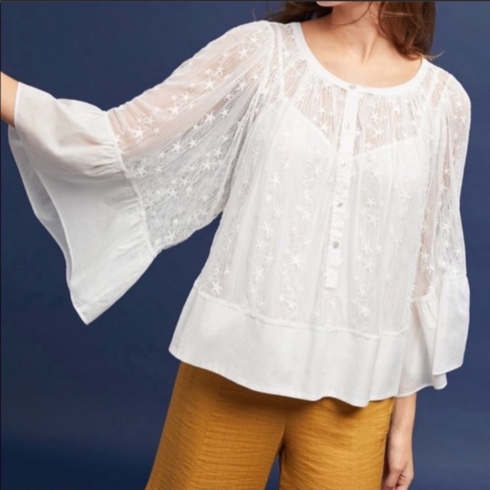 Anthropologie Akemi+Kin Sheer Lace Star Kimono Top M